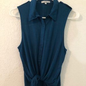 Teal tie front tank top